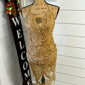 Nadine Merabi gold / tan dress